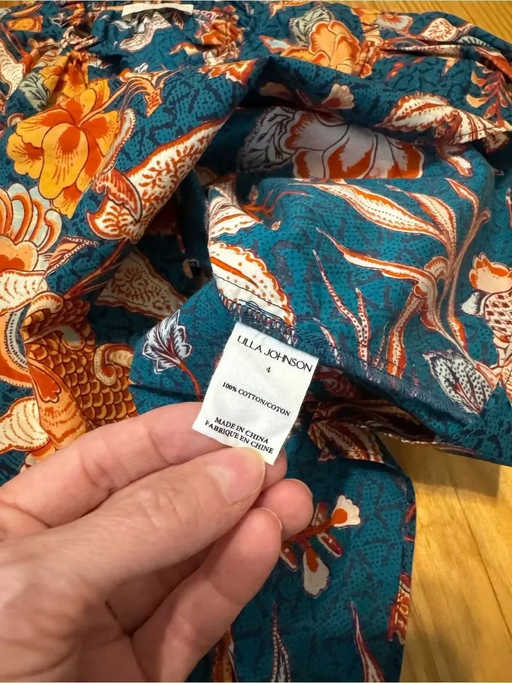 Ulla Johnson Women’s Evelyn Top Delphinium Print Size 4 100% Cotton